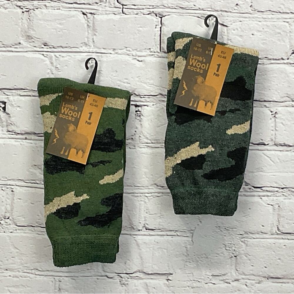 Lamb's Wool Socks Men's Size 10-13 Camo Wool Blend 2 Pair Outdoor Casual Comfort - Picture 7 of 8